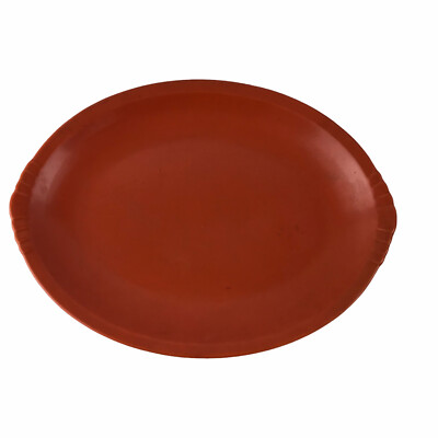 Vintage Mid-Century Modern California Pottery Orange Oval Platter Unmarked-image