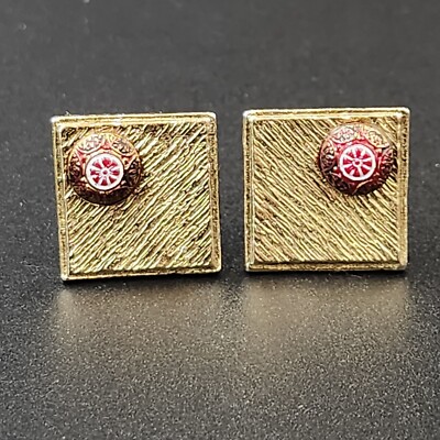 Celebrity NY Mid-Century Gold-Toned Cufflinks with Orange Accent Signed-image