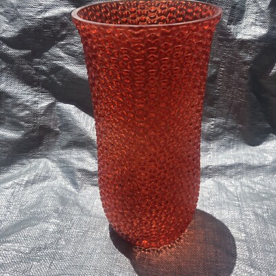 Mid Century Epic Orange Red Geo Bump Textured Large 12” Vase-image
