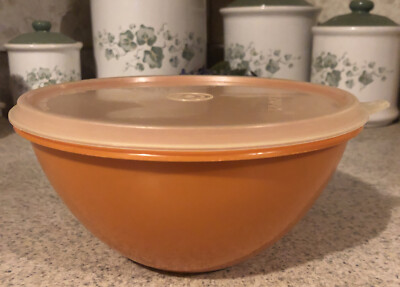 Vtg Tupperware Bowl 235-3 Burnt Orange Tupper Sheer Seal Lid 228-19-image