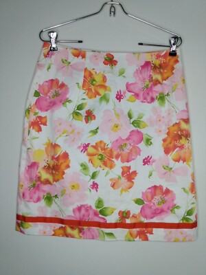 Dressbarn Skirt Womens 8 Pink Yellow Orange Floral Knee Length Spring A Line-image