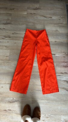 Theory Womens Linen Flat  Mid Rise Straight Leg Trousers Orange Size 8 Poppy-image