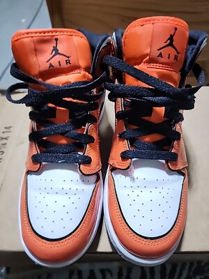 Nike Air Jordan 1 Mid Athletic Shoes Size 6Y Turf Orange BQ693 1 -802-image