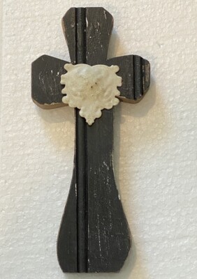 Creative Co-Op Black Wood Wall Cross with White Metal Accent 8