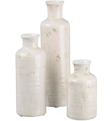 Sullivans White Ceramic Vase Set, Farmhouse Decor, Home Decorative Vase Set of 3-image