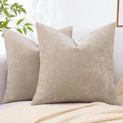 DecorUhome Set of 2 Couch Throw Pillow Covers Bleached Sand Color 20x20 -image