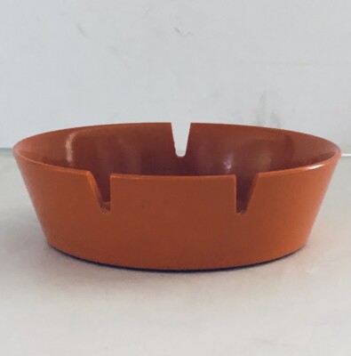 Vintage Mid-Century Modern MCM Atomic Orange Round Plastic Ashtray-image