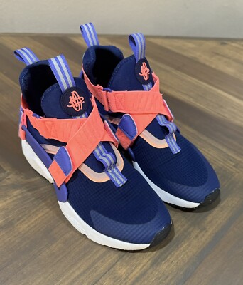 NIKE AJ6662-403 HUARACHE CITY (GS) BIG KID BLUE ORANGE PURLE WHITE SIZE 4.5Y-image