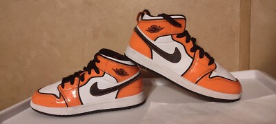 Jordan 1 Mid Turf Orange Unisex Kids Shoes Size 2y Boy Girl Orange Black-image