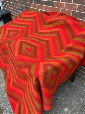 FAALBERG HOLLAND Wool Blanket Orange  Rusts  MOD Mid century Vintage  90 X 130-image