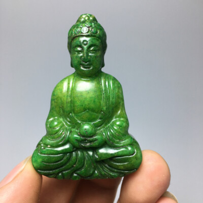 Old Chinese natural GREEN jade hand-carved statue joss pendant 1pcs-image