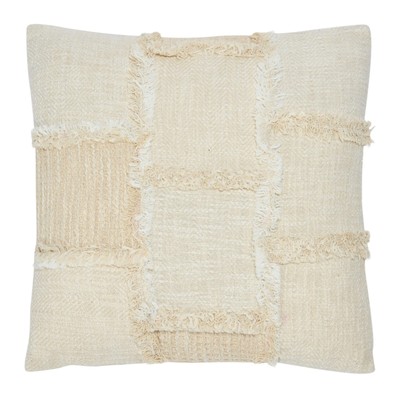 Woven Cotton and Wool Patchwork Frayed Edges Pillow, 18