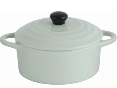 Creative Co-op Stoneware Mini Baker Mint Green Dish with Lid 6.5” By 3.5”-image