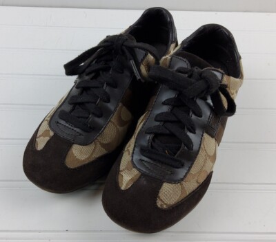 Coach Signature Joss Brown Suede Lace Up Low Top Sneakers Size US 6M-image