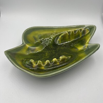 Mid-Century Yellow Green California Pottery Sculpted Ashtray USA-image