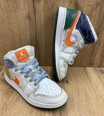 Air Jordan 1 Mid SE Sail Safety Youth Size 6Y Orange Psychic Blue DX2462-100-image