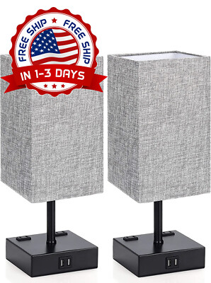 2 Lamparas De Mesita Noche LUJO Lampara Mesa Dormitorio Retro USB Bedside Lamp-image