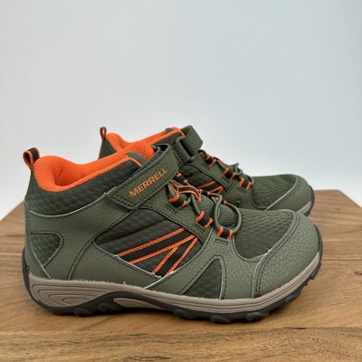 New Big Kids Merrell Outback Mid Olive/Orange Ankle Hiking Boots Size 3 Y-image