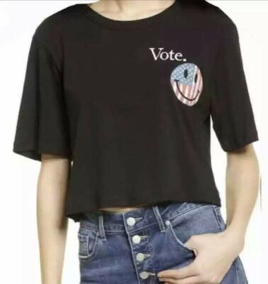 NWOT Lala land Creative Co Cropped Black Graphic T size M VOTE Cute Casual Chic-image
