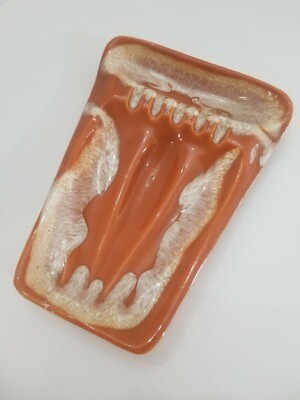 USA Pottery #104 Burnt Orange Mid Century Modern Pipe Ashtray In Great Condition-image