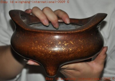 Mark China ancient Buddhism temple bronze Joss Incense burner Censer statue-image