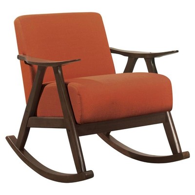 Pemberly Row Mid-Century Textured Fabric Rocking Chair in Dark Walnut/Orange-image
