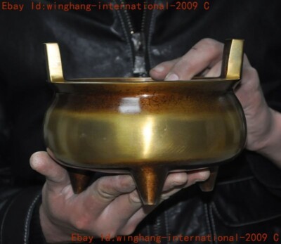 China Chinese Buddhism temple pure bronze joss Incense burner Censer statue-image