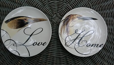 Pair Creative Co-Op Wildlife Birds Home Love  Stoneware Plates 8
