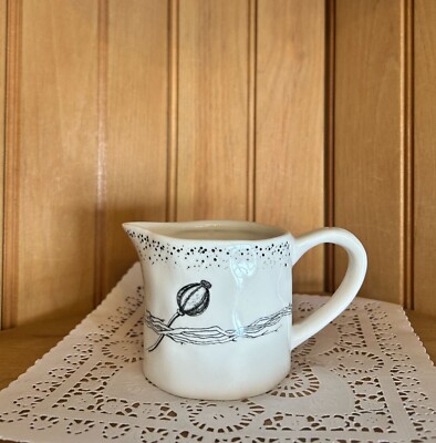 Creative Co-op Ceramic Creamer Wildflowers Graphic Miniature Jug Pitcher-image