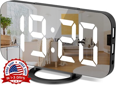 Reloj Despertador Alarma de Mesa Con Espejo Digital,with USB Charging Port NEW-image