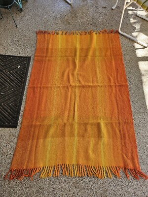Rare Vtg Mid Century Kouvolon Brita Seppa Minerva Finland Orange Wool Throw -image