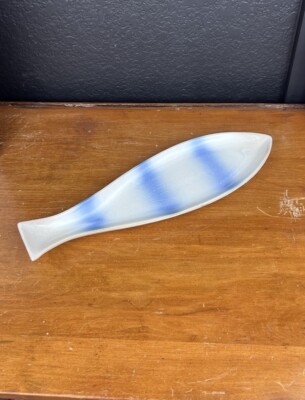 Fish Shaped ceramic platter Blue White creative co op 15” Nautical Cottage-image
