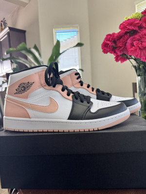 Nike Air Jordan 1 Mid Crimson Tint Mens 11 Shoes 554724 133 Logo Colorblock-image