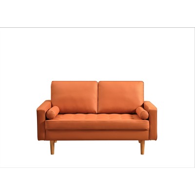 Rumaisa 57.9'' Vegan Leather Square Arm Loveseat Red Orange Mid-Century Modern-image
