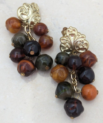 Vintage Autumn Clip on Earrings Mid Century Autumn Fall Jewel Art Deco Retro-image