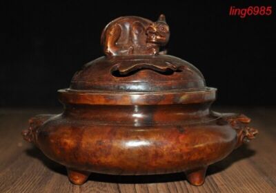 China Buddhism temple bronze animal beast statue joss Incense burner Censer-image