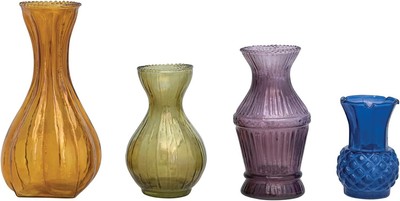 Creative Co-Op Debossed Glass Bud, Set of 4 Sizes, 4 Colors Vase, Multicolor -image