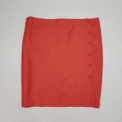 LOFT Size 16 Womens Orange Coral Faux Wrap Pencil Skirt Side Button-image