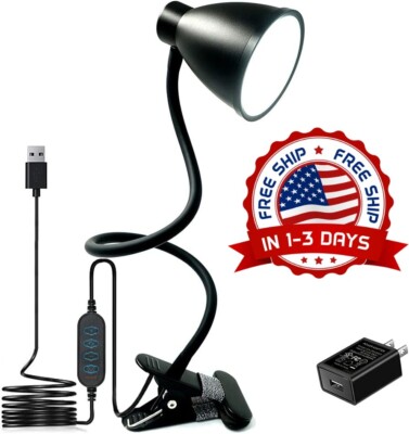 Lampara De Escritorio Y Mesa LED Luz, Clip En Lámpara Luz Cálida Y Blanca, Negro-image