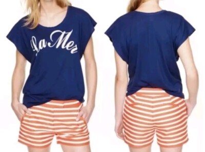 J.CREW SIZE 6 Festival Shorts Striped Textured Orange Mid Rise Pleating Womens -image
