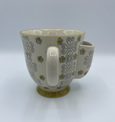 Stoneware Tea Cup With Tea Bag Holder Footed Golden Yellow Base Creative Co-op-image