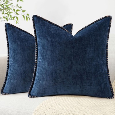 decorUhome Chenille Soft Throw Pillow Covers 20x20 Set of 2, Farmhouse Velvet-image