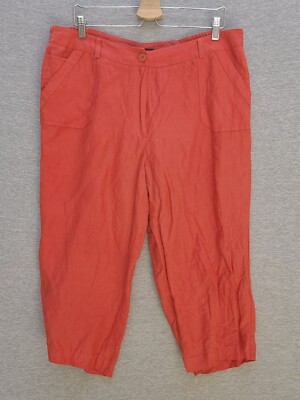 Larry Levine Woman Cropped Pants 16 W Fun Orange Straight Leg Midrise Pockets-image