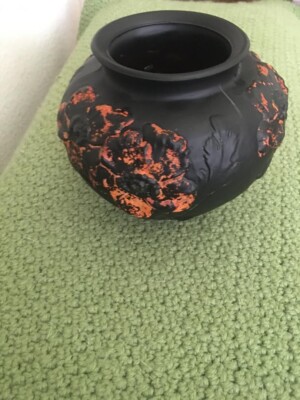 Black with Orange Flakes Vintage Vase 4'lip and 6