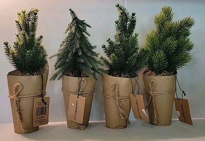 Creative CO-OP Artificial Tree, Paper Wrapped Pots 10 1/4