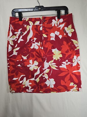 Columbia Skirt Women's Size 10 XCO Red Orange Floral Zipper Pocket Hawaiian-image