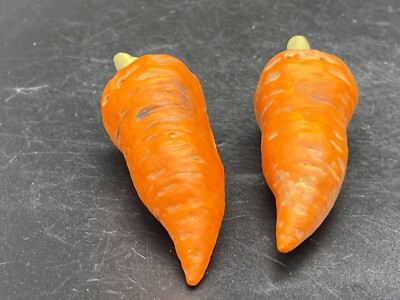 Mid century, orange, ceramic carrot salt/ pepper shakers, Japan-image