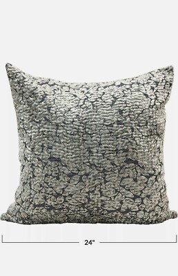 Creative Co-Op Cotton Velvet Floral Pattern , Grey & Aqua Pillow (4Pack)-image