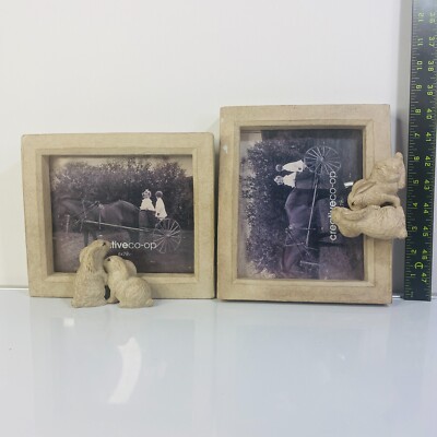 Lot of 2 SUPER RARE 3D Bunny Rabbit Frames Creative Co-op 6 x 7 inch Cream Beige-image
