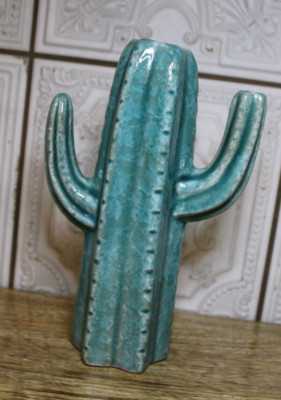 Creative Co-Op Turquoise Saguaro Style Cactus Vase Ceramic 2 Arms 8 Inch-image